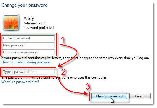 create a password for your windows7 account