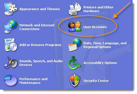 click user account on control panel