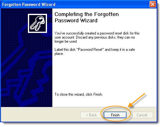completing xp forgotten password wiziard