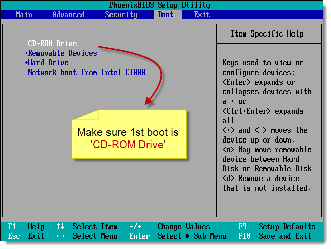 boot computer from cd first