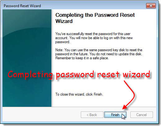 Completing the password wizard