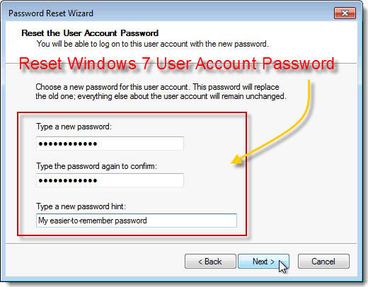 reset windows 7 user account password