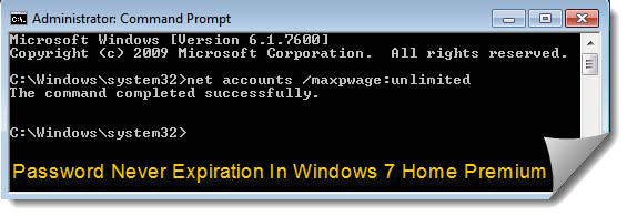 password never expiration in windows 7 home premium