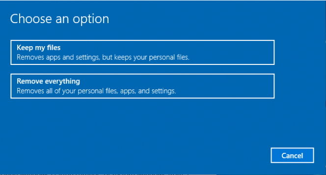 ... files and settings and reinstall Windows 10 to factory settings