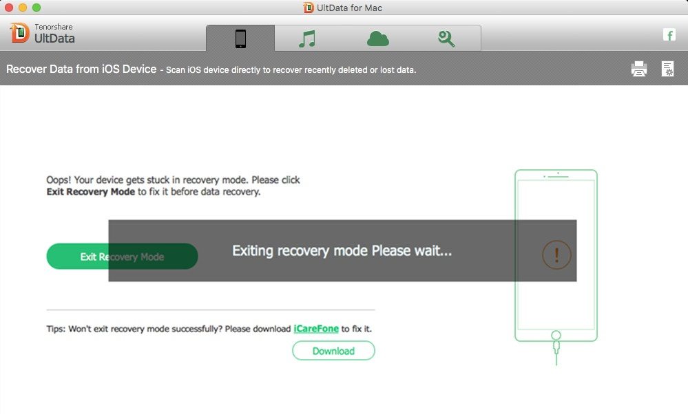 exiting iOS device recovery mode