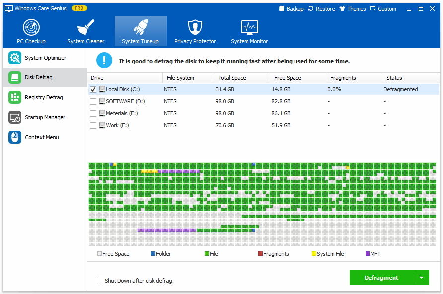 disk defragmenter windows 10 stuck