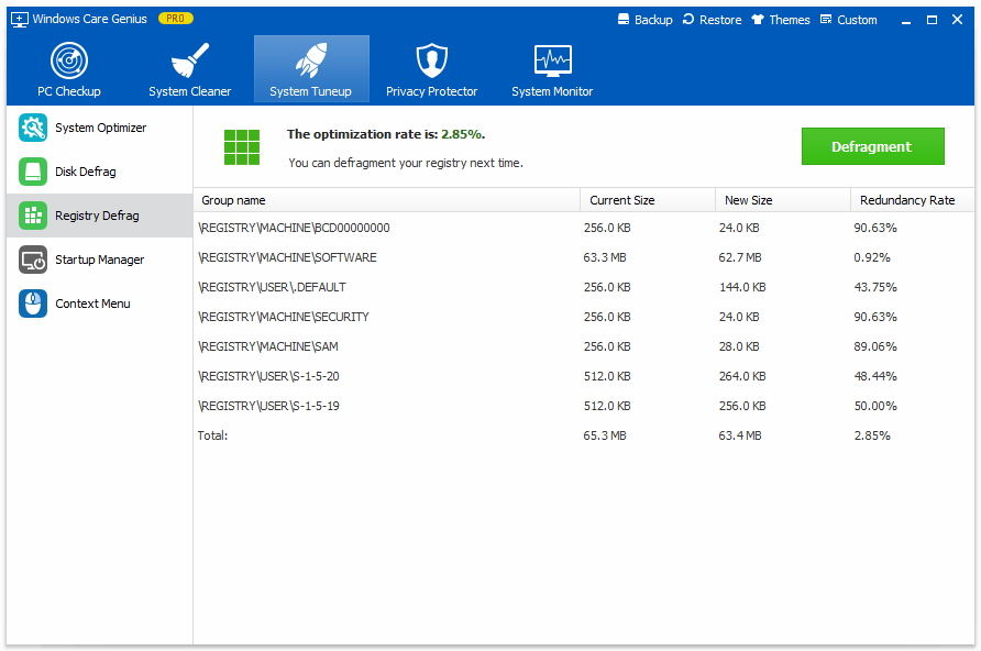 clear registry defrag