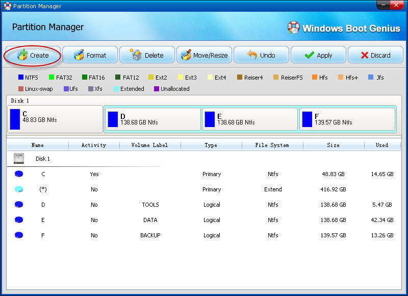 create partition