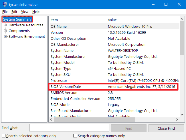 bios version