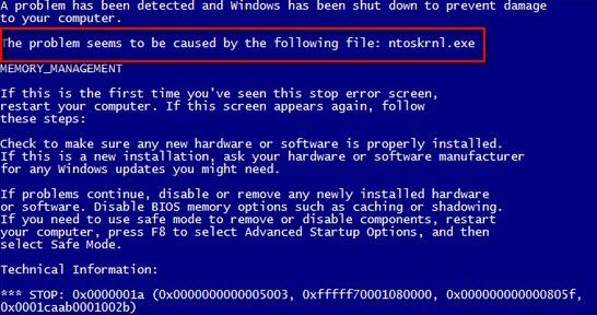 bsod ntoskrnl.exe windows 8 blue screen error