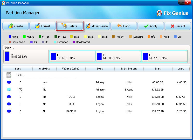 delete partition