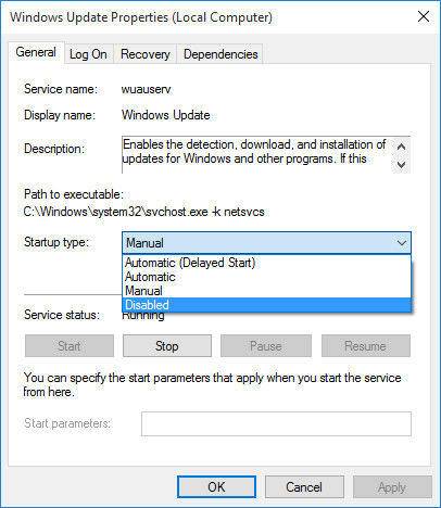 disable service status