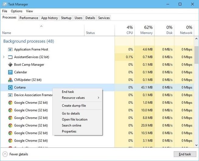 windows 10 task manager end a process