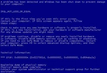 driver irql not less or equal bsod error in windows 8