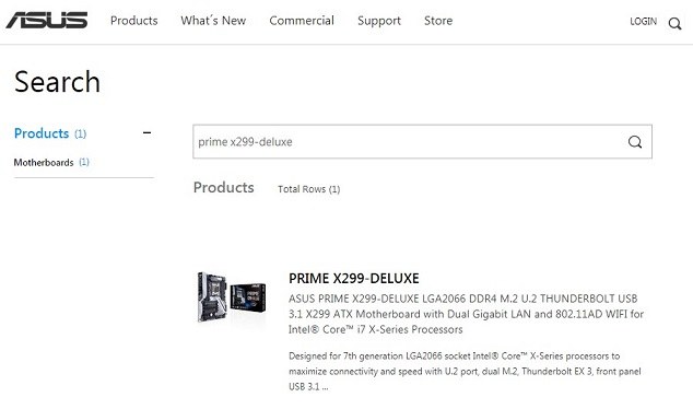 search for motherboard type on asus website