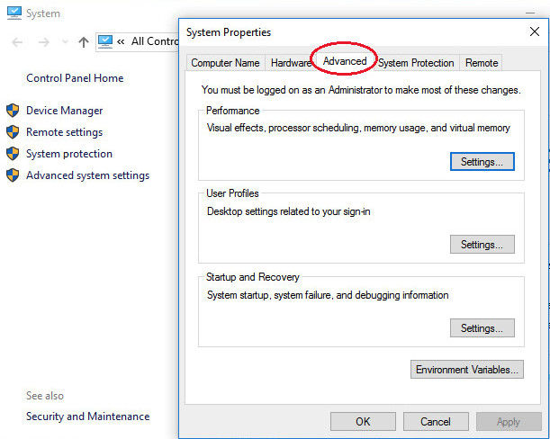 system properties settings