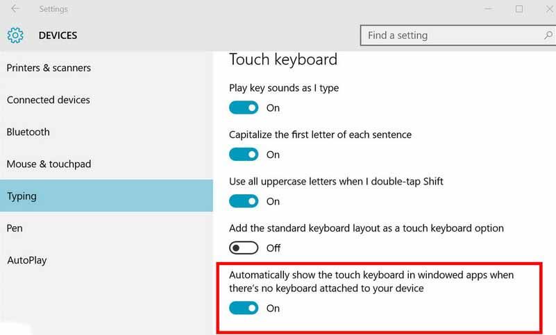 turn on touch keyboard