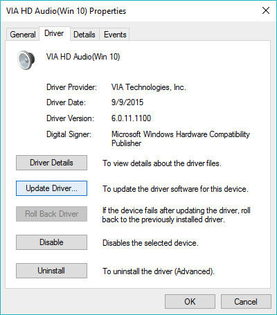 update driver for audio device