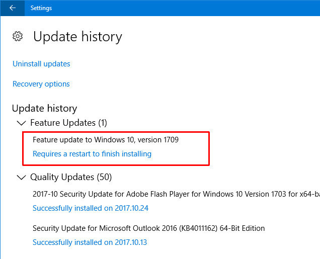 manually update to windows 10 version 1709