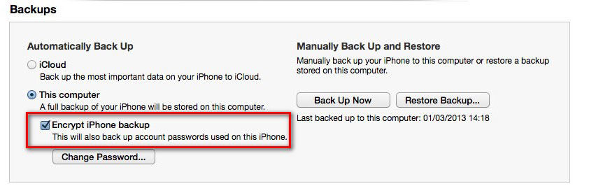 disable backup encryption in itunes 11