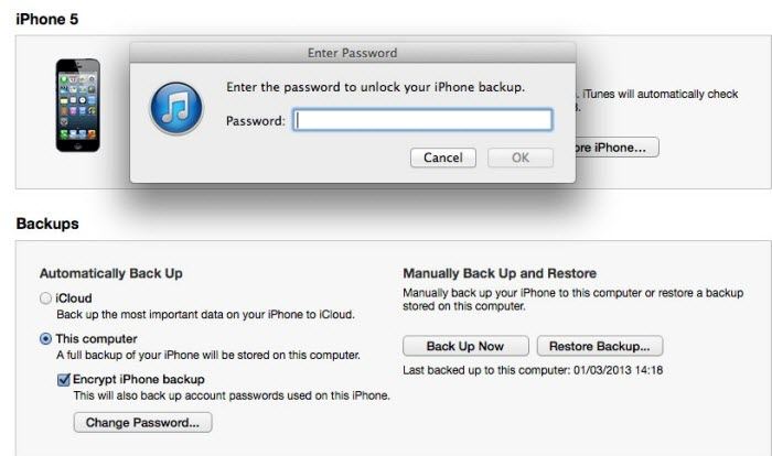 whats the password to unlock iphone backup