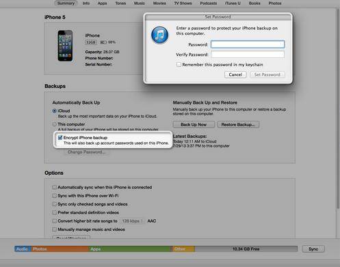 password protect your itunes backup