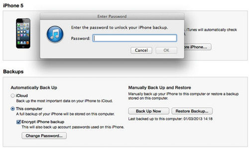 forgot password to iphone 5 backup
