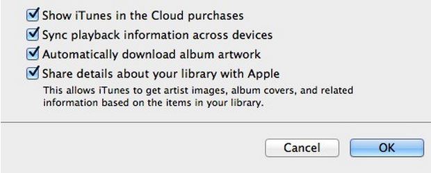 enable itunes in the cloud under itunes 11