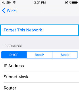 forget wifi network on iphone