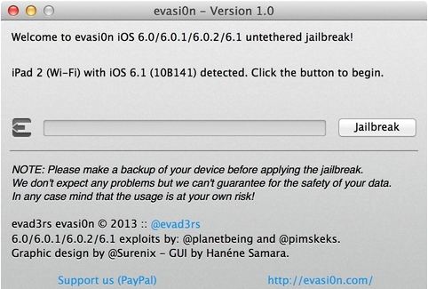 jailbreak ios 6.x with evasi0n
