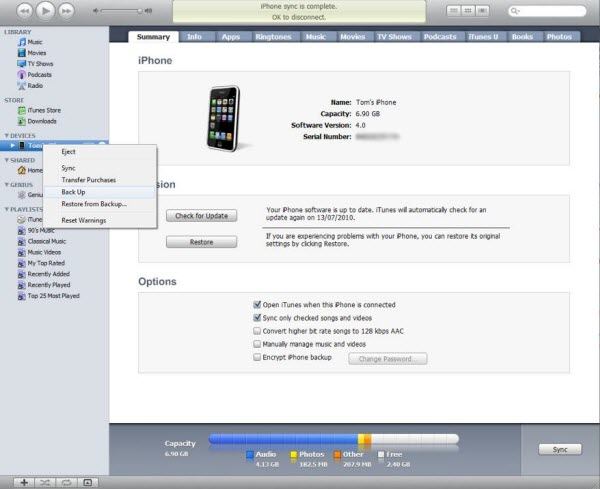 backup iPhone