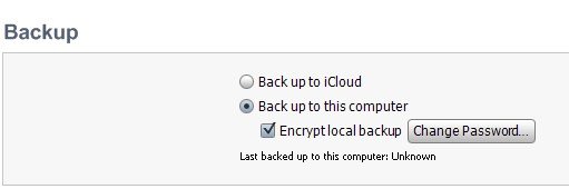 change ipod backup password