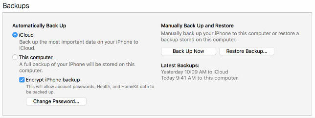 itunes backup encryption