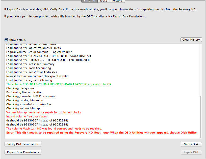 minor volume header error