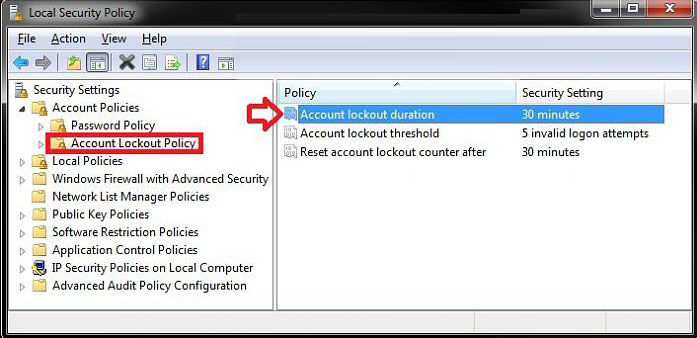 set account lockout duration for locked out user accounts