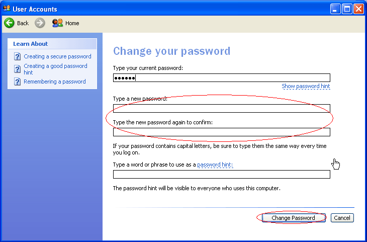 change windows password