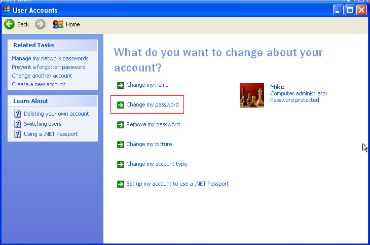 change windows xp password