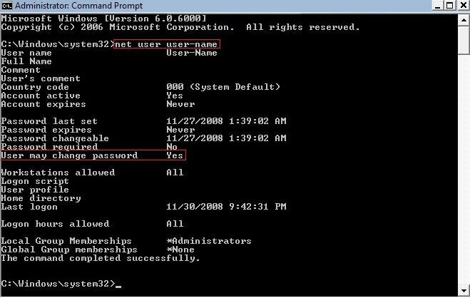 prevent user from changing password in windows vista