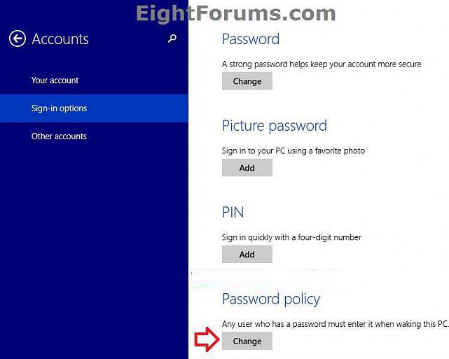 turn on password protection on wake up in windows 8.1