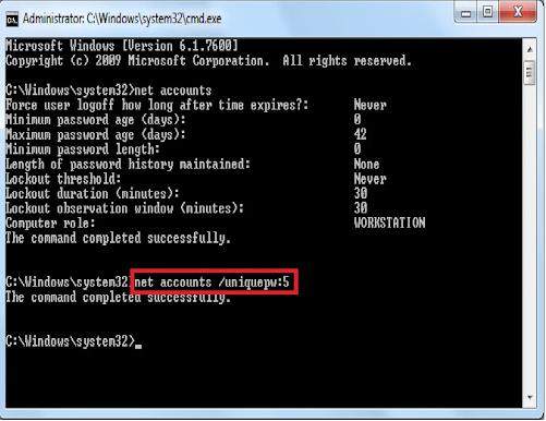 disable windows 8 password history enforcement