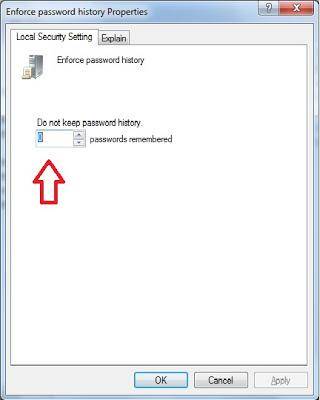 disable windows 7 password history enforcement