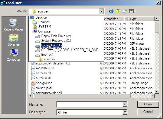 change windows vista password in regedit at boot