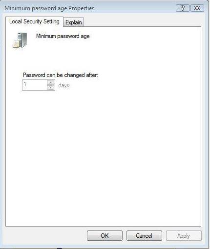 change minimum password age in windows 8