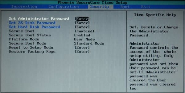 phoenix bios security tab