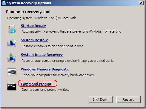 reset windows 7 password in regedit at boot