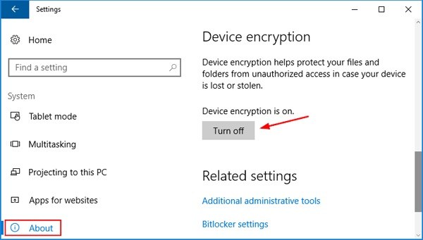 turning off bitlocker