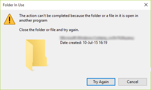 folder in use in Windows 10