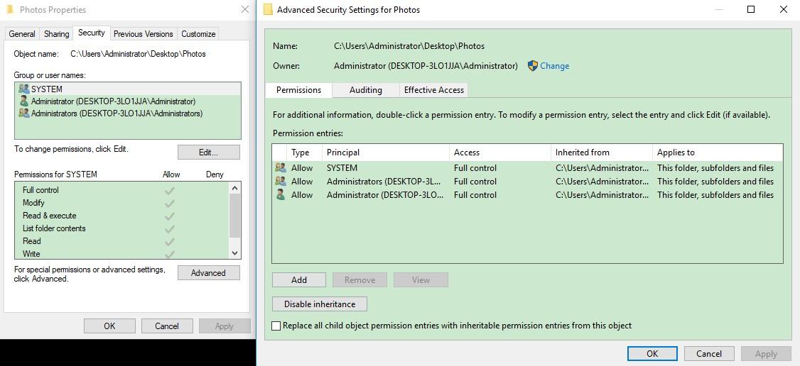 folder properties settings