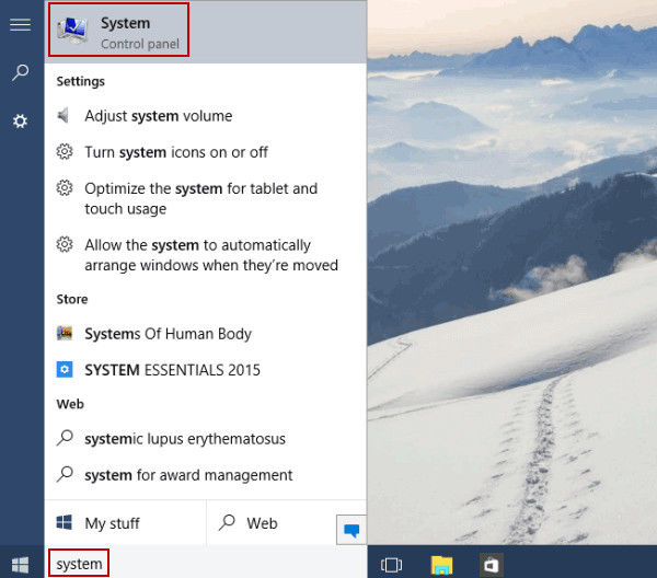start menu search system