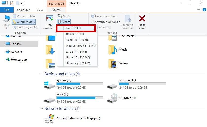 search for empty size folder
